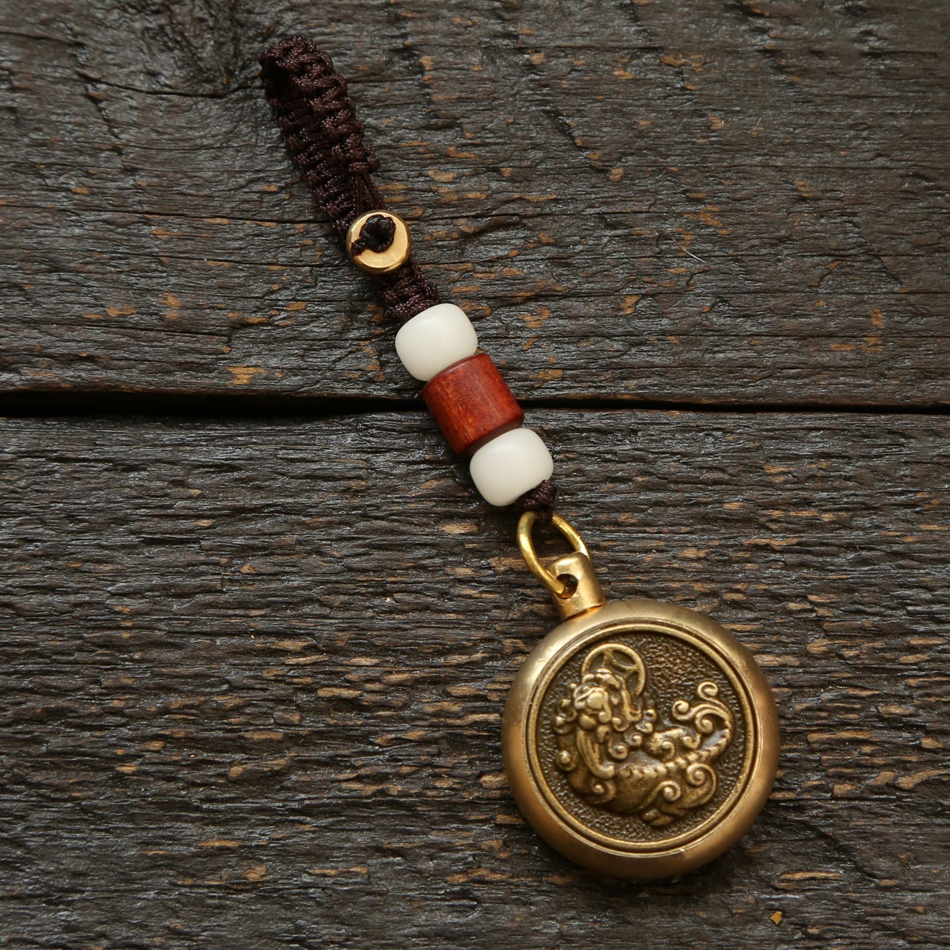 Wholesale Brass Pixiu Transfer to Five Emperors Money Weaving Rope Keychain